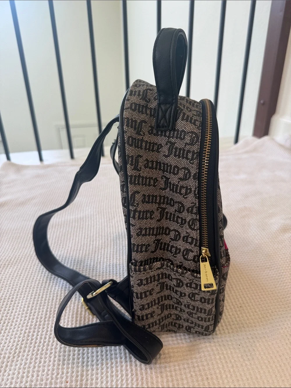 Juicy Couture Black Logo Mini Backpack with Hot Pink Heart Pocket